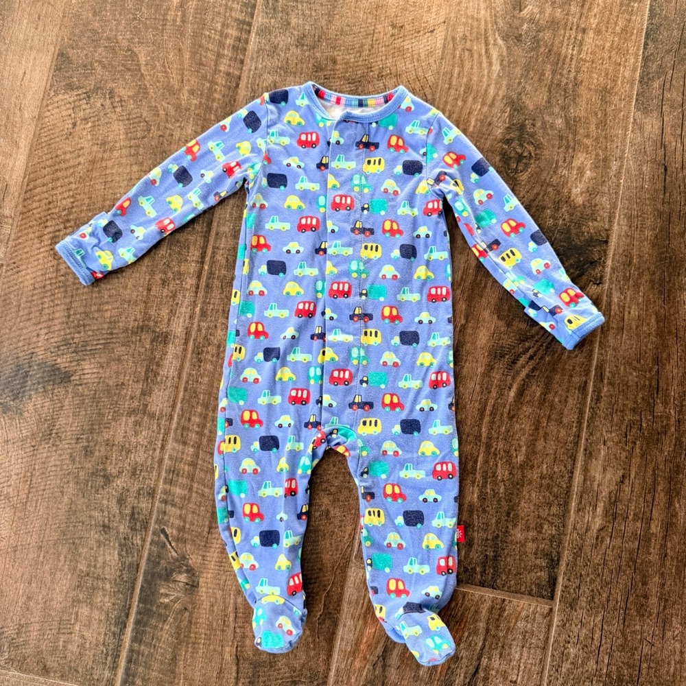 Magnetic Me Baby Blue Cars CloudStretch Magnetic Footie Sleeper,3-6 mo